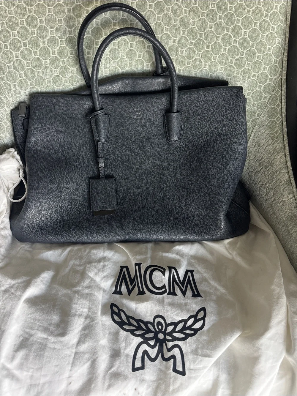 MCM Dark Grey Pebbled Leather Top-Handle Phantom Tote with MCM dust bag EUC